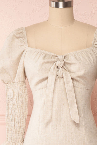 Katarzyna Beige Off-Shoulder Short Dress front close up | Boutique 1861