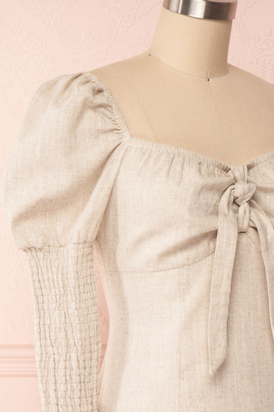 Katarzyna Beige Off-Shoulder Short Dress side close up | Boutique 1861