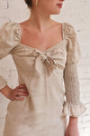 Katarzyna Beige Off-Shoulder Short Dress | Boutique 1861 on model