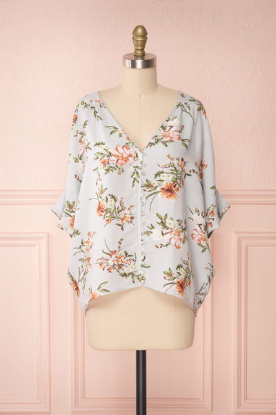 Katinka Light Blue Floral Loose Blouse | Boutique 1861 front view