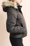 Katowice Dark Grey Quilted Coat w/ Faux Fur Hood photo side | La Petite Garçonne