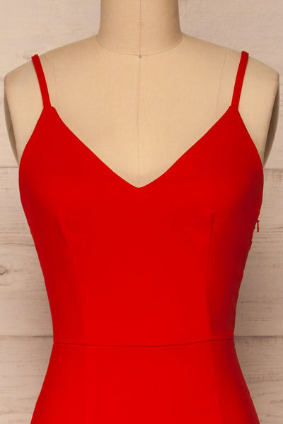 Kavadartsi Red V-Neck Maxi Dress | La petite garçonne front close-up