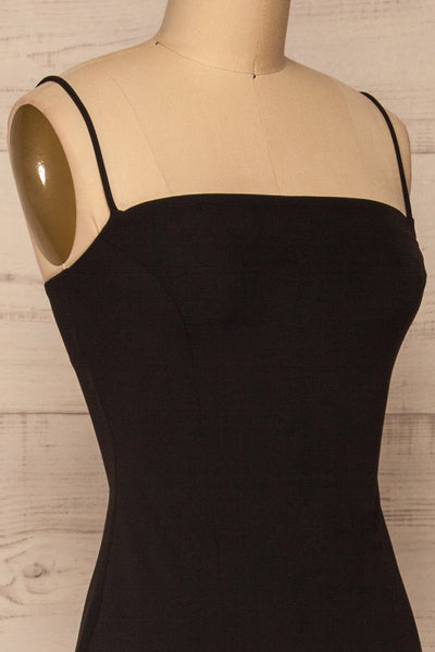 Kavala Black Fitted Midi Dress | La petite garçonne side close-up