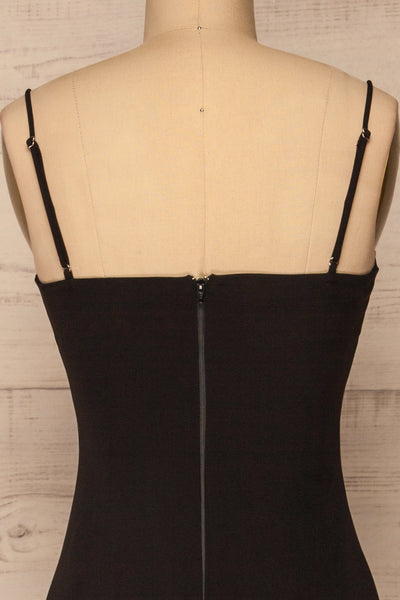 Kavala Black Fitted Midi Dress | La petite garçonne back close-up