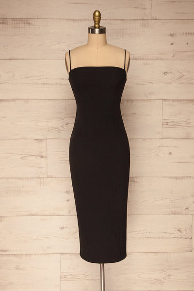 Kavala Black Fitted Midi Dress | La petite garçonne front view