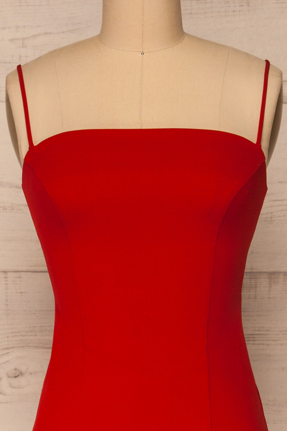 Kavala Red Fitted Midi Dress | La petite garçonne front close-up 