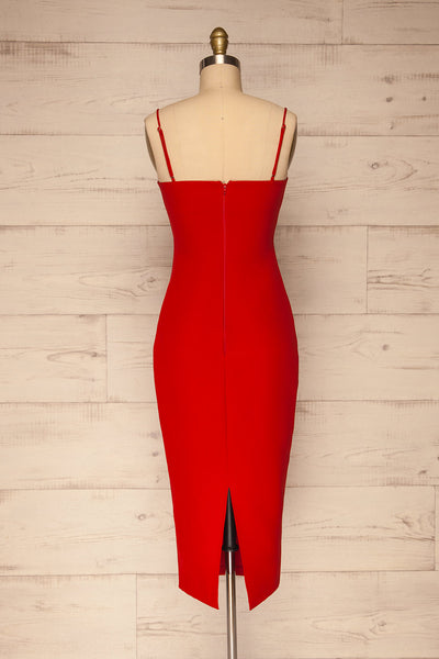 Kavala Red Fitted Midi Dress | La petite garçonne back view