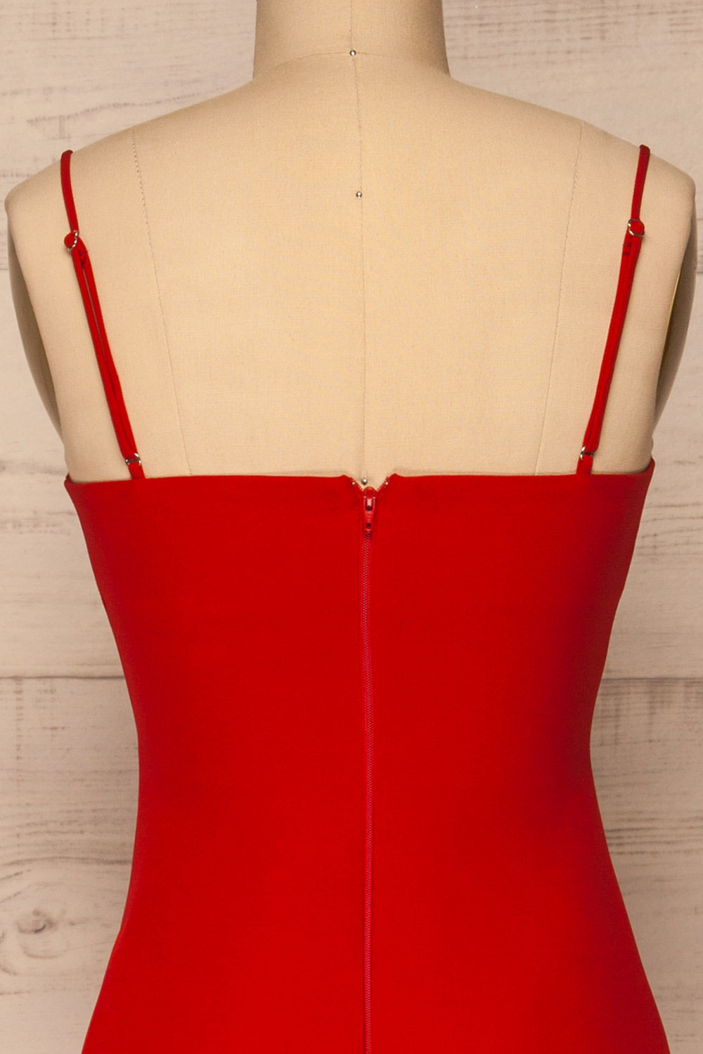 Kavala Red Fitted Midi Dress | La petite garçonne back close-up