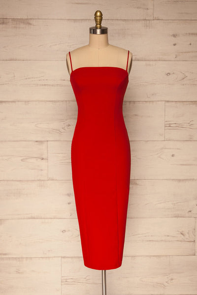 Kavala Red Fitted Midi Dress | La petite garçonne front view