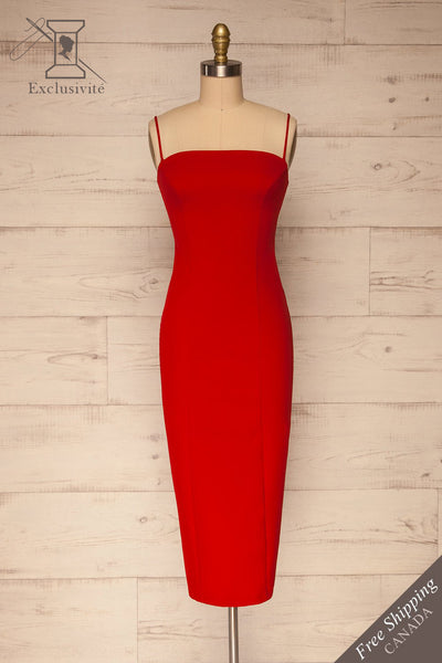 Kavala Red Fitted Midi Dress | La petite garçonne