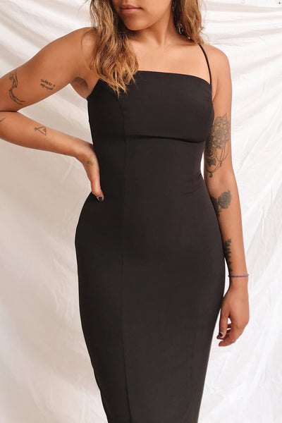 Kavala Black Fitted Midi Dress | La petite garçonne on model