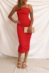 Kavala Red Fitted Midi Dress | La petite garçonne model look