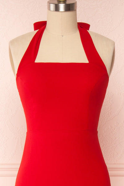 Kavi Red Halter Maxi Dress | La petite garçonne front close up