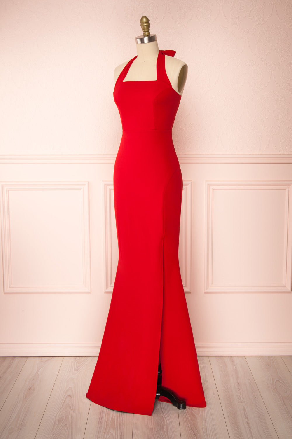Kavi Red Halter Maxi Dress | La petite garçonne side view