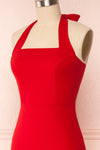 Kavi Red Halter Maxi Dress | La petite garçonne side close up