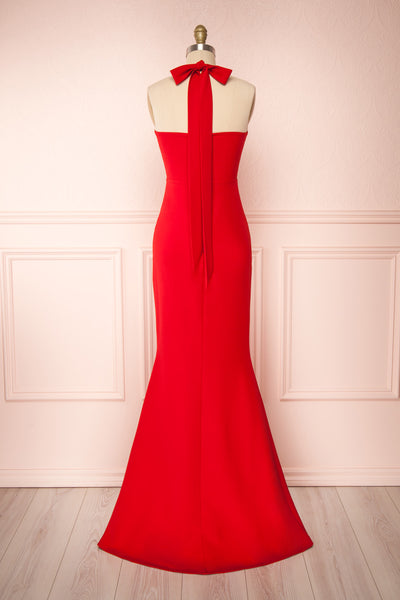 Kavi Red Halter Maxi Dress | La petite garçonne back view