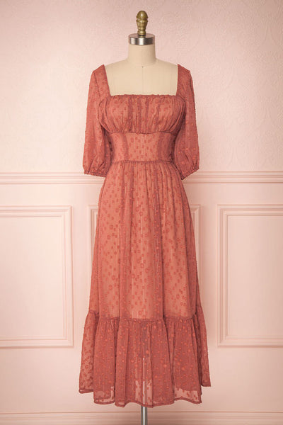 Keaka Pink Midi A-Line Dress with Plumetis | Boutique 1861