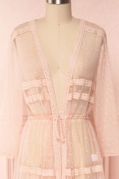 Kealoha Pink Embroidered Polka Dot Mesh Kimono | Boutique 1861 3