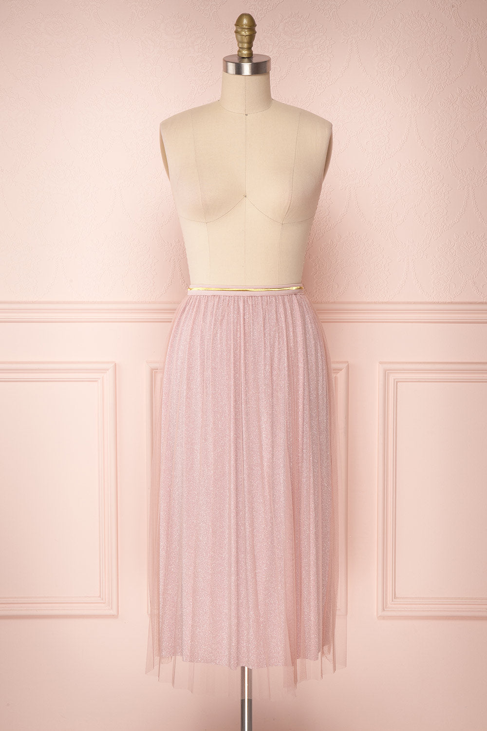 Keelin Rose Pink Glitter Mesh Midi Skirt | Boutique 1861 1
