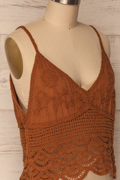 Kefalos Clay Brown Crocheted Lace Crop Top | La Petite Garçonne 6