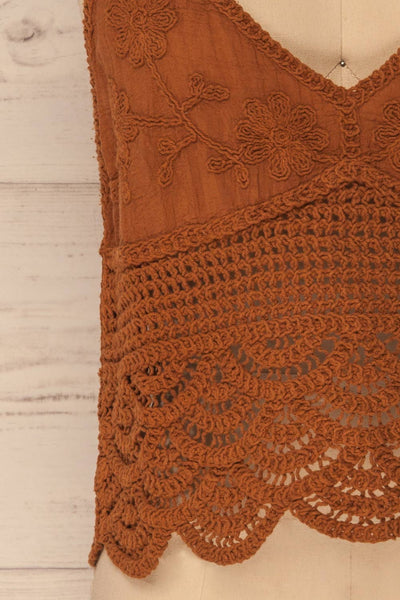 Kefalos Clay Brown Crocheted Lace Crop Top | La Petite Garçonne 3