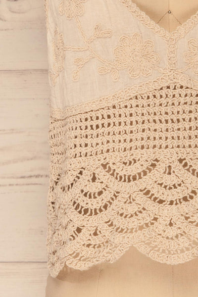 Kefalos Sand Beige Crocheted Lace Crop Top | La Petite Garçonne 3