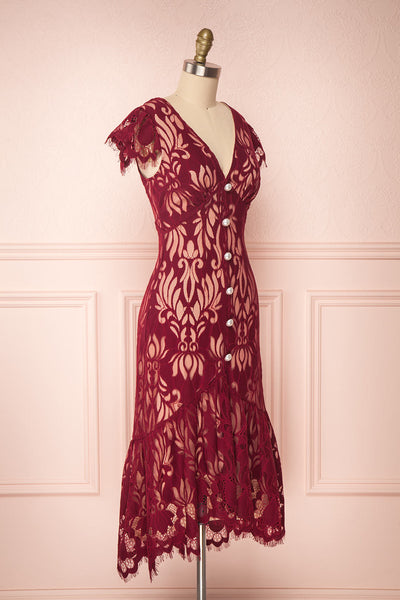 Kehaulani Burgundy Lace Button-Up Cocktail Dress | Boutique 1861 2