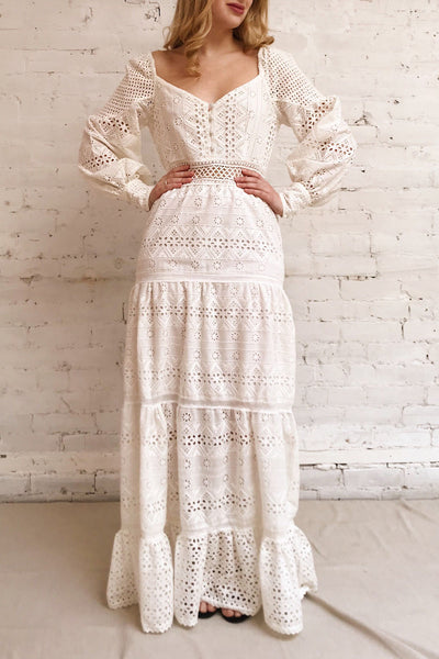 Kementari Openwork Lace Maxi Bridal Dress | Boudoir 1861 model look