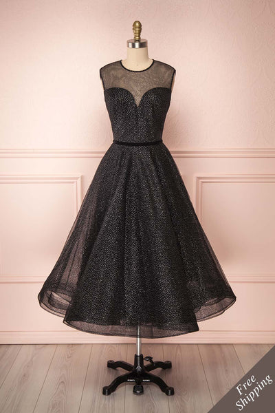 Kenyka Black & Silver Glitter A-Line Party Dress | FRONT VIEW | Boutique 1861