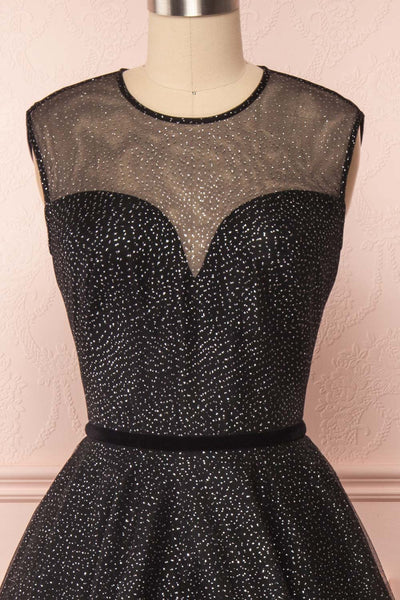 Kenyka Black & Silver Glitter A-Line Party Dress | FRONT CLOSE UP | Boutique 1861