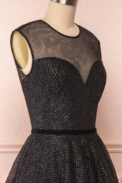Kenyka Black & Silver Glitter A-Line Party Dress | SIDE CLOSE UP | Boutique 1861