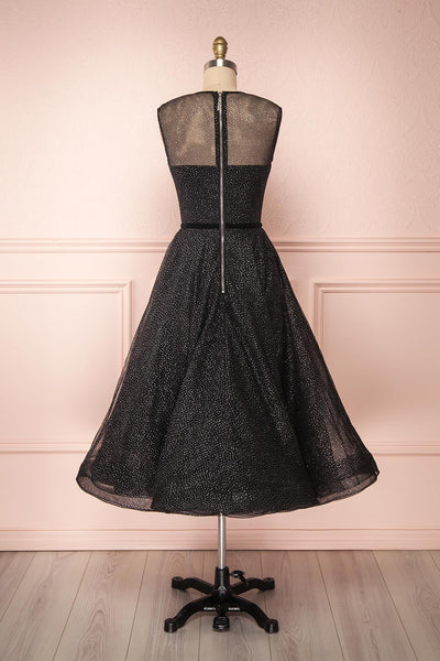 Kenyka Black & Silver Glitter A-Line Party Dress | BACK VIEW | Boutique 1861