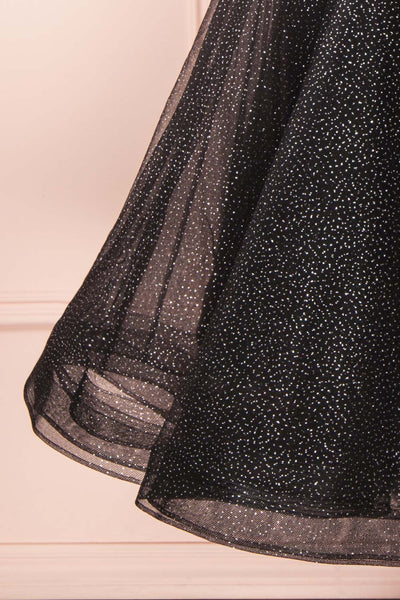 Kenyka Black & Silver Glitter A-Line Party Dress | BOTTOM CLOSE UP | Boutique 1861