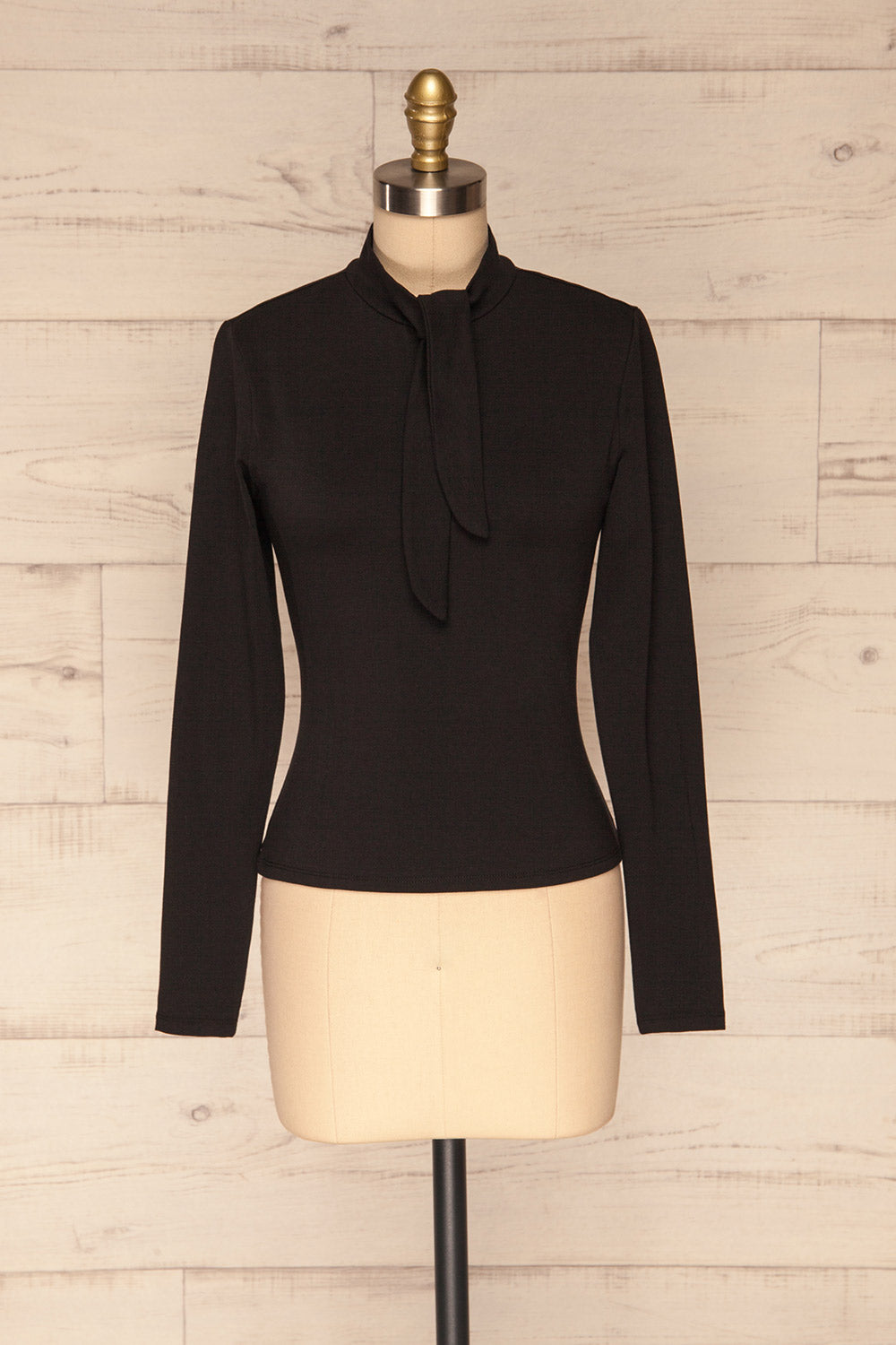 Kepno Noir Black Top w/ Tied Stand Collar | La Petite Garçonne front view 