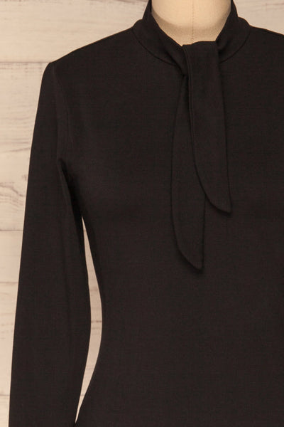 Kepno Noir Black Top w/ Tied Stand Collar | La Petite Garçonne front close-up