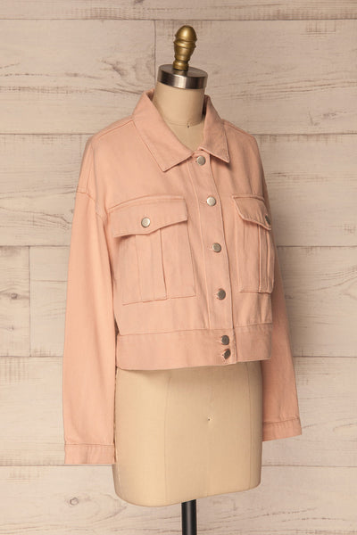 Keratea Pink Cropped Jean Jacket with Pockets | La Petite Garçonne 5