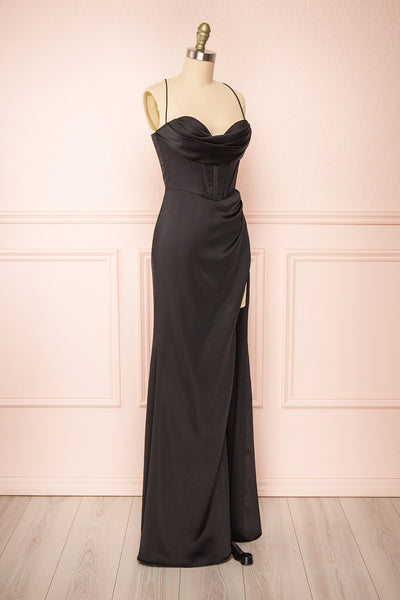 Kesha Black Corset Cowl Neck Maxi Dress | Boutique 1861 side view