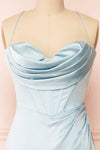Kesha Blue Corset Cowl Neck Maxi Dress | Boutique 1861 front close-up