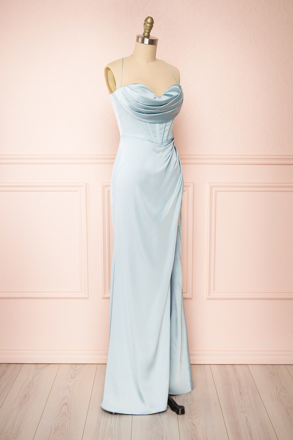 Kesha Blue Corset Cowl Neck Maxi Dress | Boutique 1861 side view