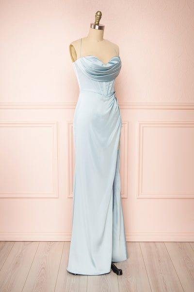 Kesha Blue Corset Cowl Neck Maxi Dress | Boutique 1861 side view