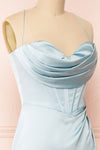 Kesha Blue Corset Cowl Neck Maxi Dress | Boutique 1861 side close-up