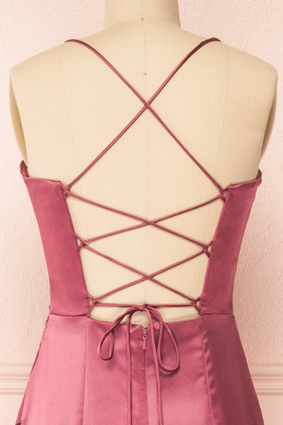 Kesha Mauve Corset Cowl Neck Maxi Dress | Boutique 1861 back close-up