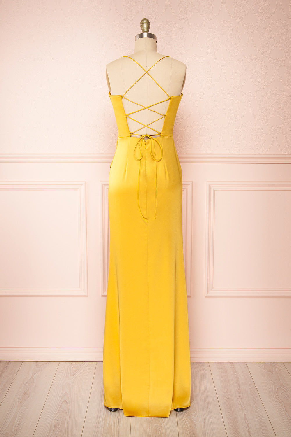 Kesha Yellow Corset Cowl Neck Maxi Dress | Boutique 1861 back view