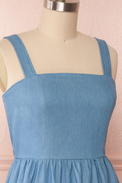 Ketilbjorg Blue Denim Midi Dress w/ Buttons | La petite garçonne side close up