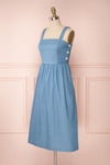 Ketilbjorg Blue Denim Midi Dress w/ Buttons | La petite garçonne side button close up