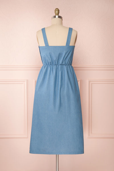 Ketilbjorg Blue Denim Midi Dress w/ Buttons | La petite garçonne back view