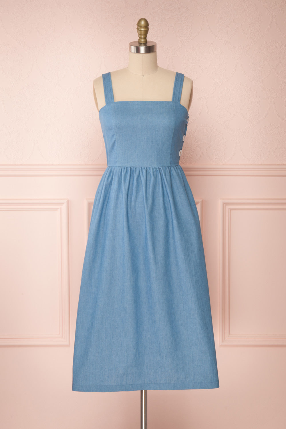 Ketilbjorg Blue Denim Midi Dress w/ Buttons | La petite garçonne front view