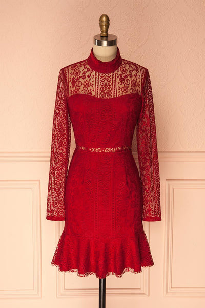 Keyleth Burgundy Lace Fitted Cocktail Dress | Boutique 1861