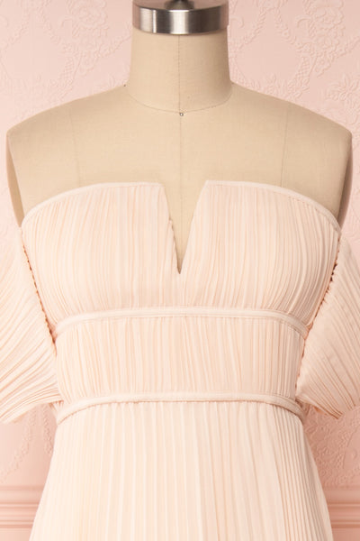 Khalida Light Pink Pleated Maxi Dress front close up | Boudoir 1861