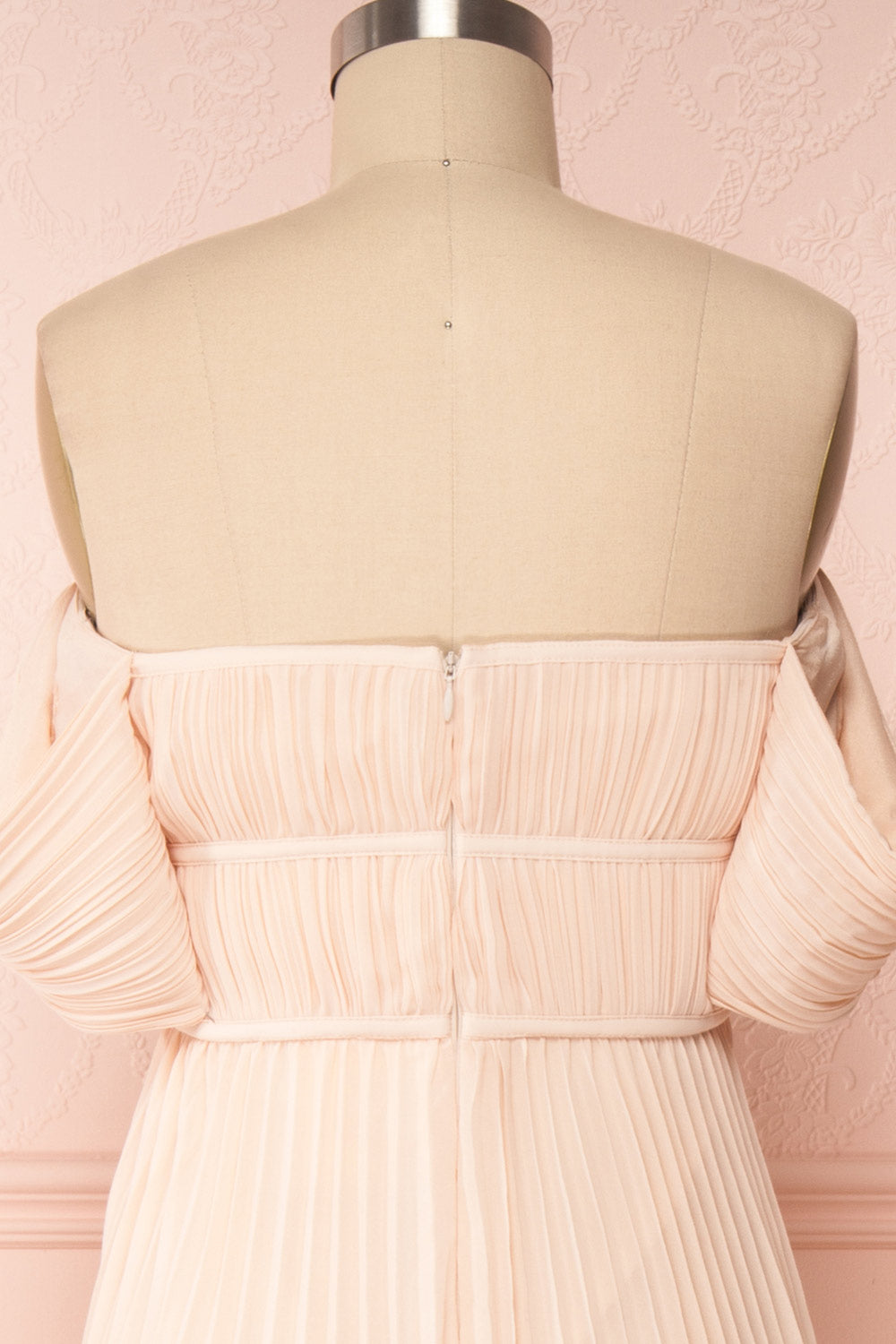 Khalida Light Pink Pleated Maxi Dress back close up | Boudoir 1861